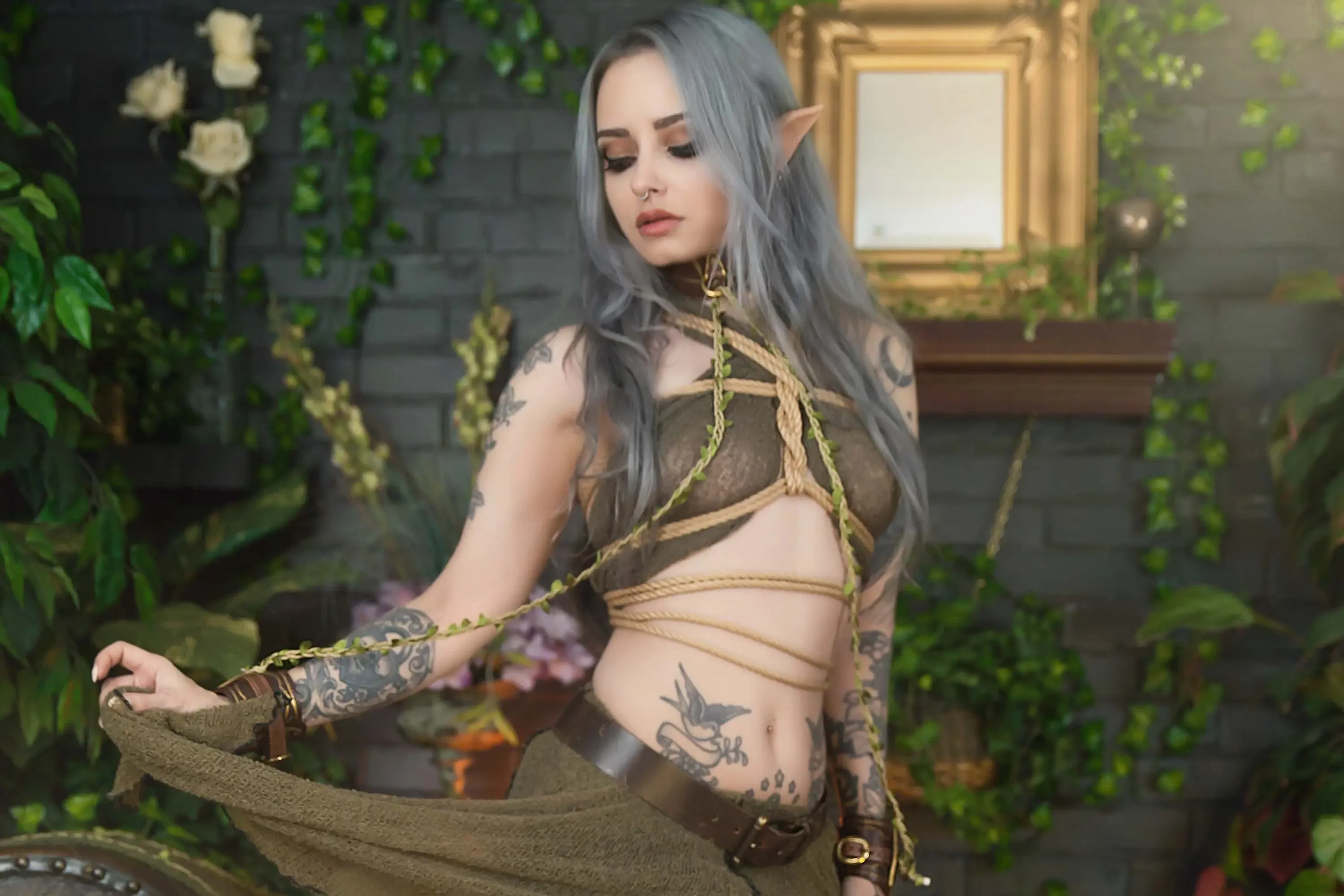 Forbidden Realm Viridianknee-socks shibari elf blue-hair nature gen-the-hobbit genevieve genthehobbit elven  Slide