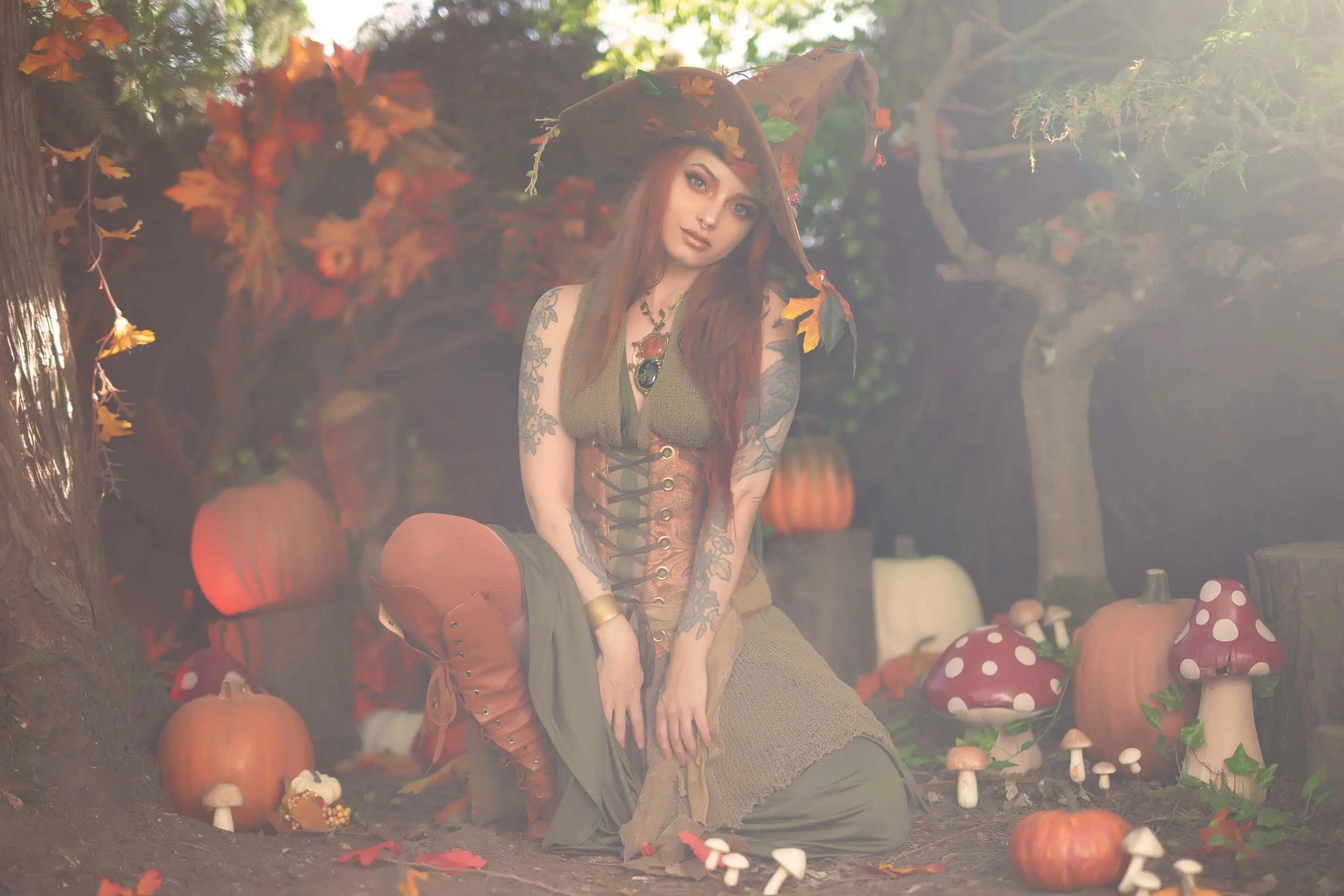 Forbidden Realm Witch Of The Harvestcorset witch autumn dreamy whimsical redhead nature outdoor gen-the-hobbit genevieve genthehobbit fairy-tale fantasy  Slide