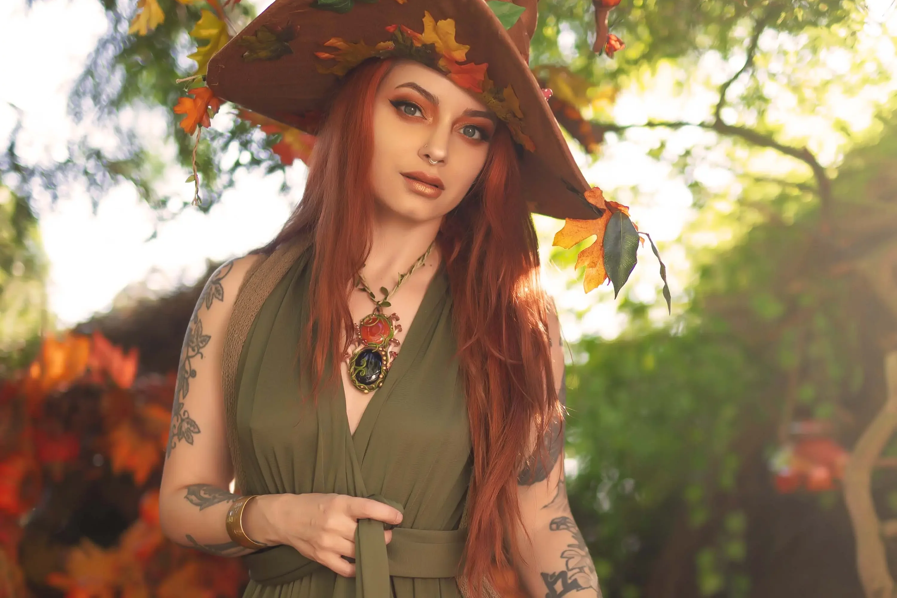 Forbidden Realm Witch Of The Harvestcorset witch autumn dreamy whimsical redhead nature outdoor gen-the-hobbit genevieve genthehobbit fairy-tale fantasy  Slide