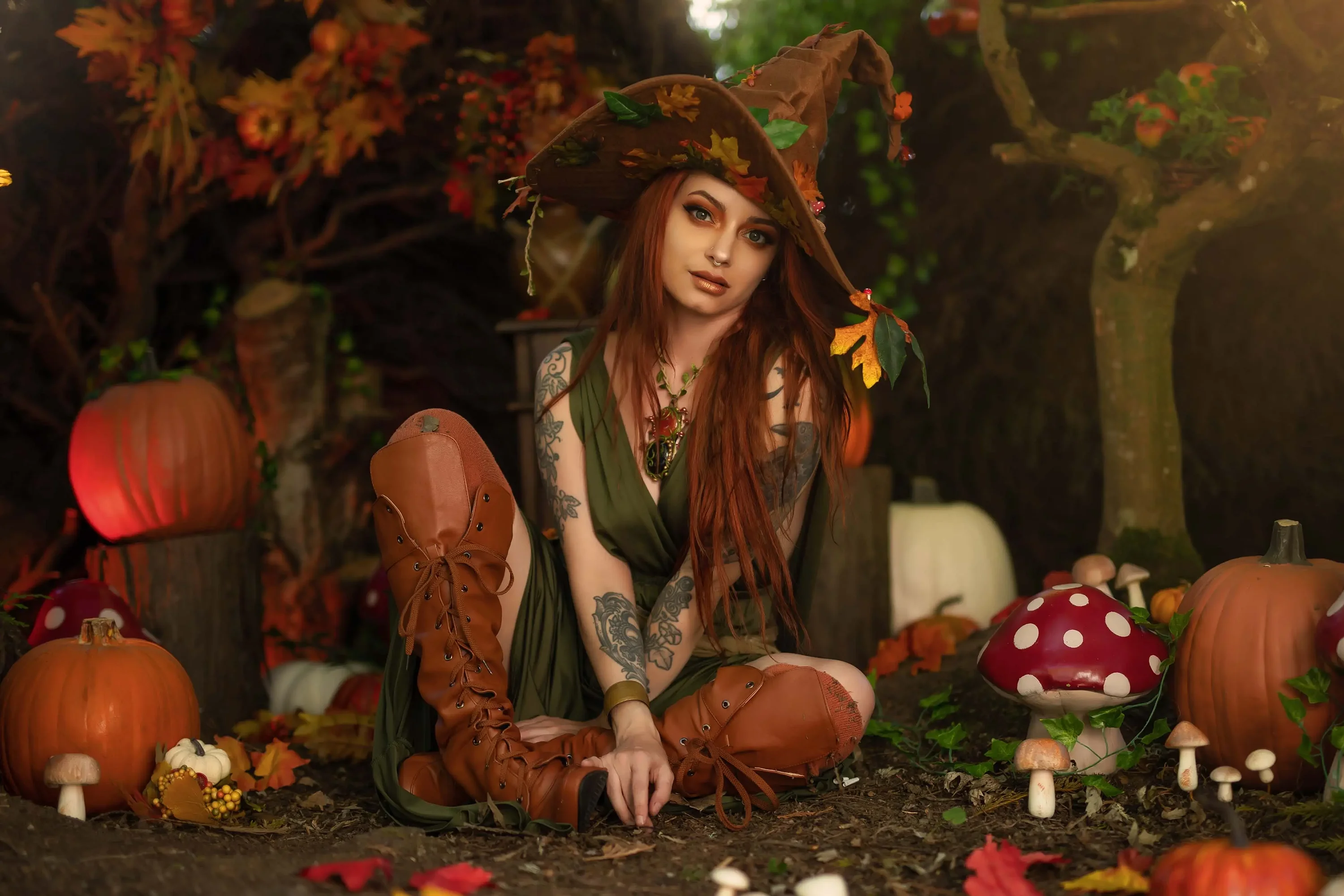 Forbidden Realm Witch Of The Harvestcorset witch autumn dreamy whimsical redhead nature outdoor gen-the-hobbit genevieve genthehobbit fairy-tale fantasy  Slide
