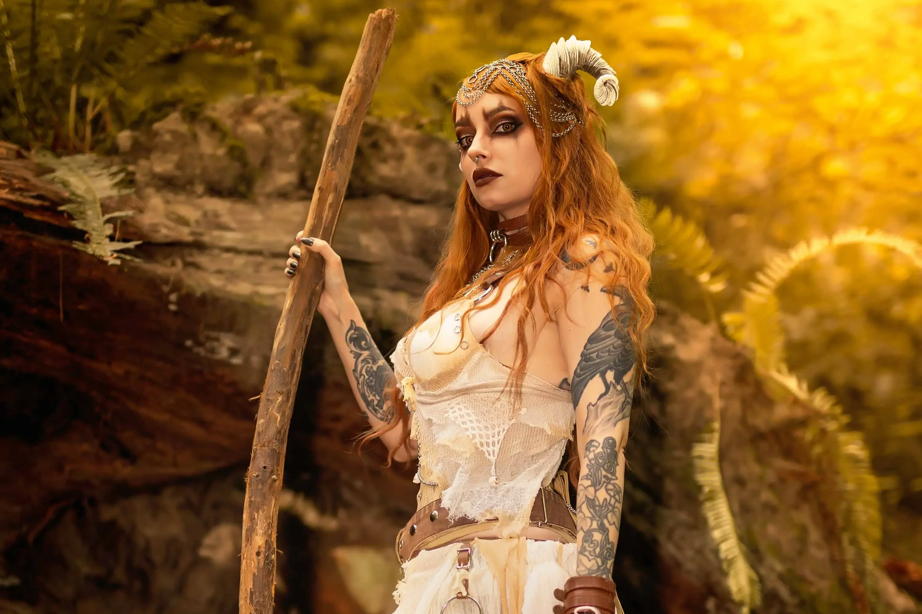 Forbidden Realm Witch Of The Wildsface-paint horns witch redhead forest nature outdoor gen-the-hobbit genevieve genthehobbit fantasy tribal  Slide