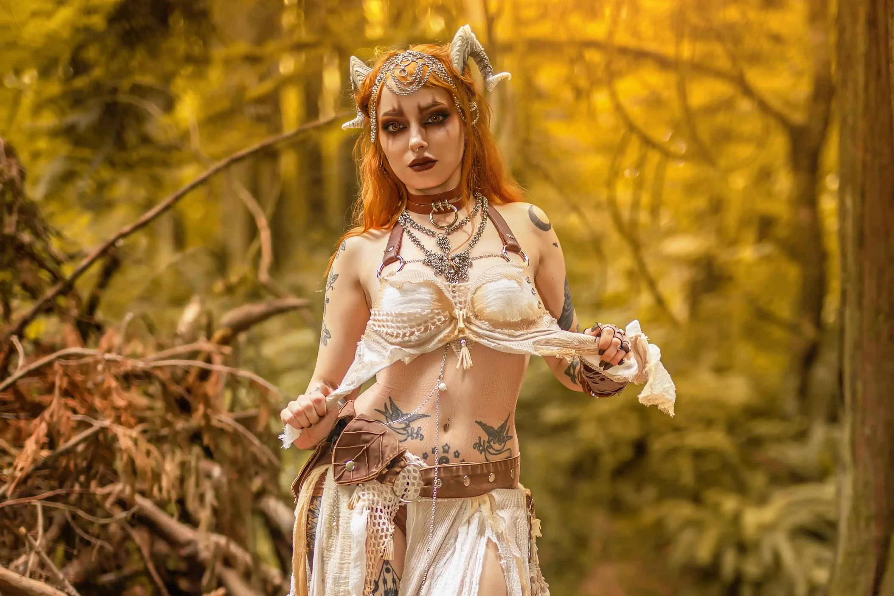 Forbidden Realm Witch Of The Wildsface-paint horns witch redhead forest nature outdoor gen-the-hobbit genevieve genthehobbit fantasy tribal  Slide